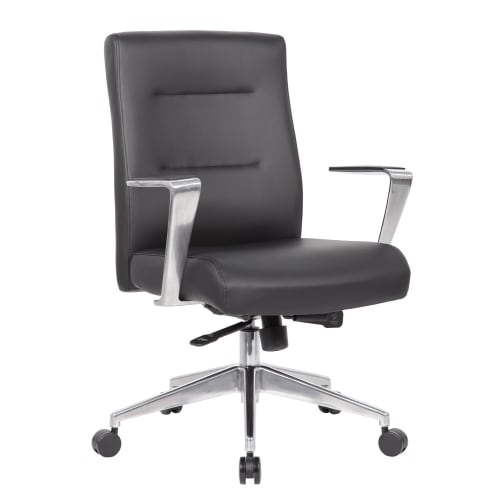 Boss Executive Conference Room Chair with Aluminum Arms and Base, Black Antimicrobial Vinyl